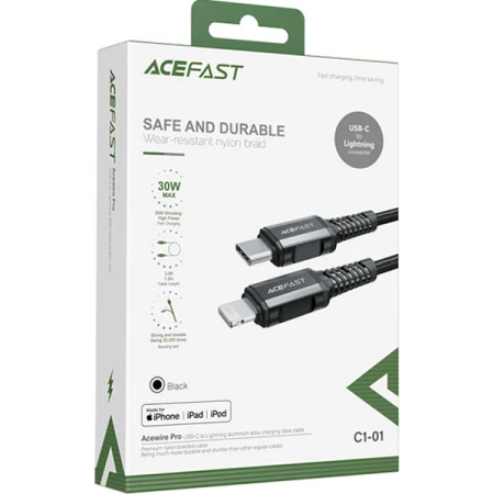 Кабель ACEFAST USB Type C - Apple Lightning 1.2 м USB 2.0 (AFC1-01B)