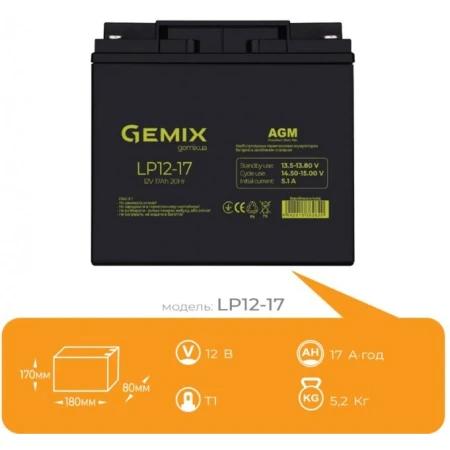 Акумуляторна батарея Gemix 17 Аг AGM 12 В (LP1217)